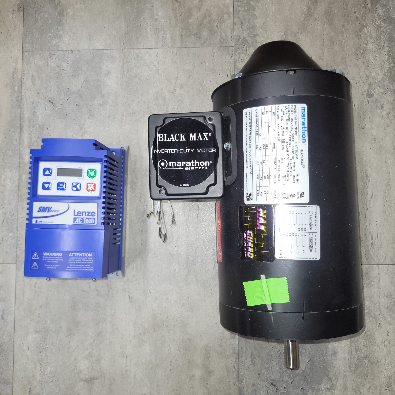 ESV751N02YXB Lenze VFD 0.75KW 1/3P 220V & 56H17T5302E Marathon Motor 1HP 3505RPM