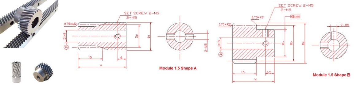 Pinion Helical Teeth Module 1.5