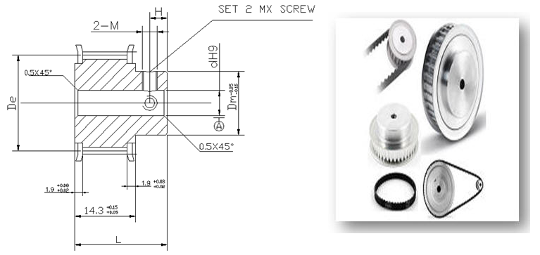 XL037 Timing Pulley 3/8" width
