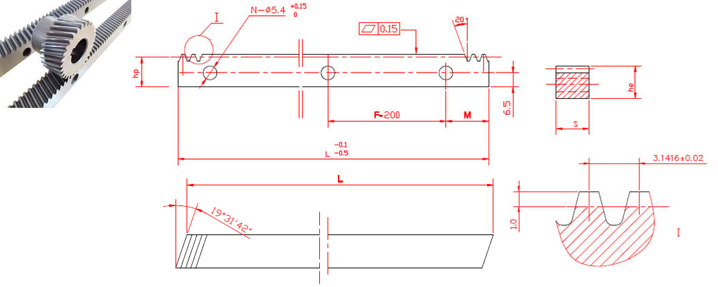 Rack Helical Teeth Module 1.0