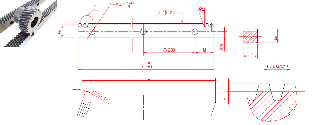 Rack Helical Teeth Module 1.5